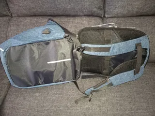 Mochila Portátil Gris y Azul
