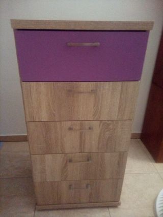 Cajonera dormitorio madera y morado