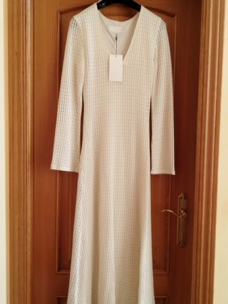Vestido largo punto crochet blanco