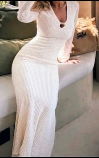 Vestido largo punto crochet blanco