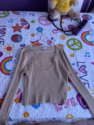 Camiseta Only Purpurina Beige/Dorado