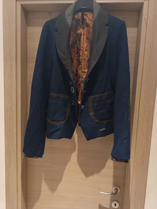 Giacca in panno blu e marrone