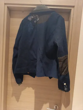 Giacca in panno blu e marrone
