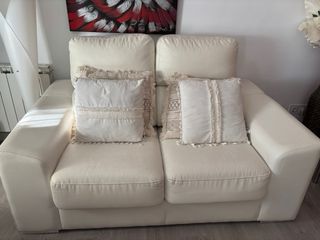 Sofá 2 plazas extensible polipiel blanco