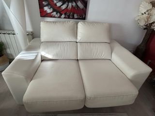 Sofá 2 plazas extensible polipiel blanco