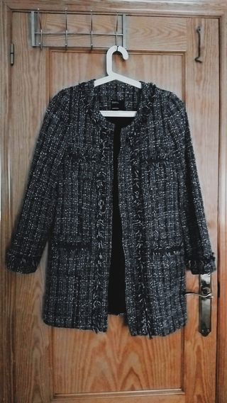 Abrigo Tweed Blanco Cuadros Talla M