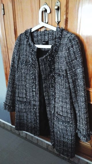 Abrigo Tweed Blanco Cuadros Talla M