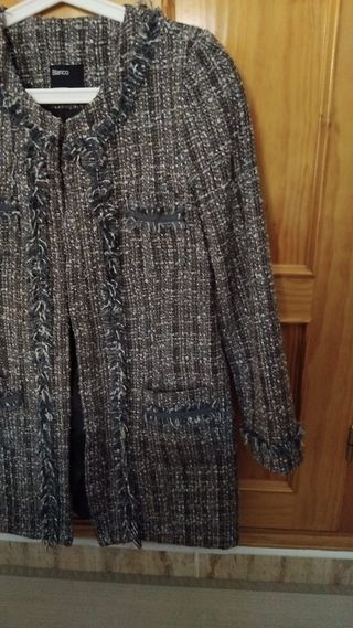 Abrigo Tweed Blanco Cuadros Talla M