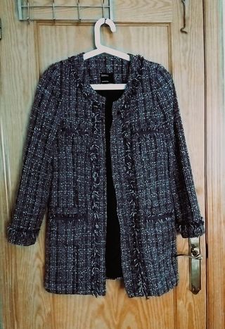 Abrigo Tweed Blanco Cuadros Talla M