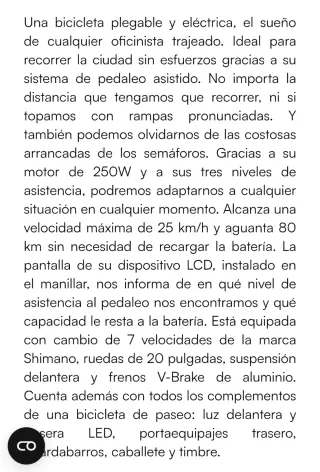 Bicicleta Eléctrica Plegable Moma