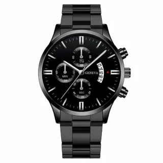 Reloj Geneva Lujo Hombre Negro, Dorado y plateado