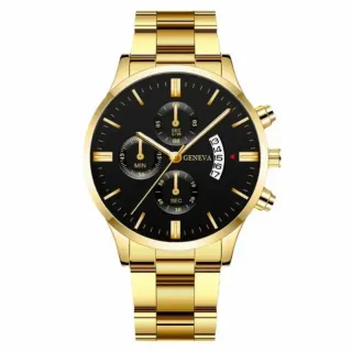Reloj Geneva Lujo Hombre Negro, Dorado y plateado