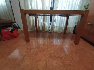 Mesa Comedor Extensible Madera y Cristal