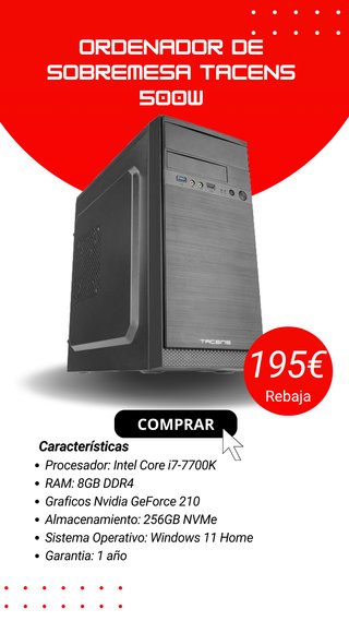 Ordenador i7-7700K 8GB DDR4 256GB NVMe GT210