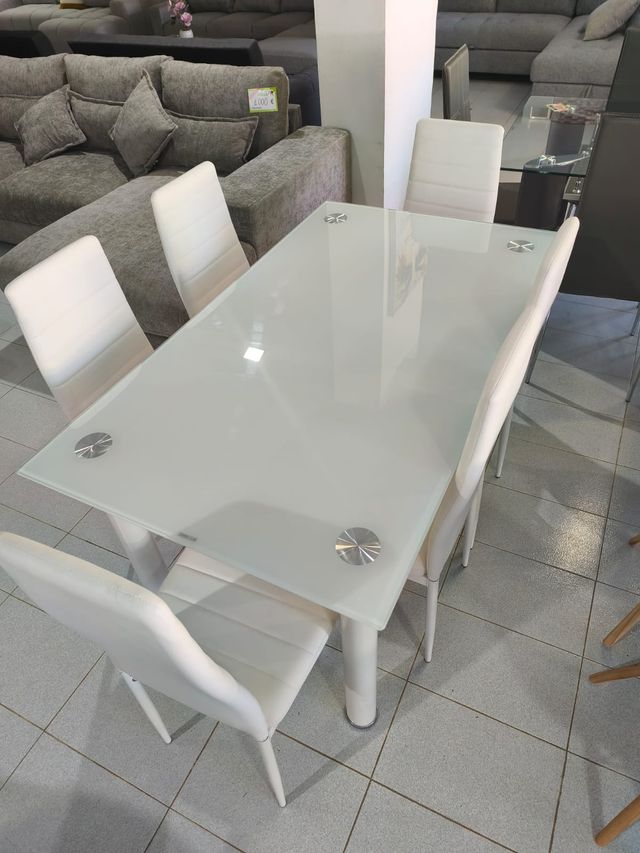 Mesa Comedor Cristal Blanco y Metal