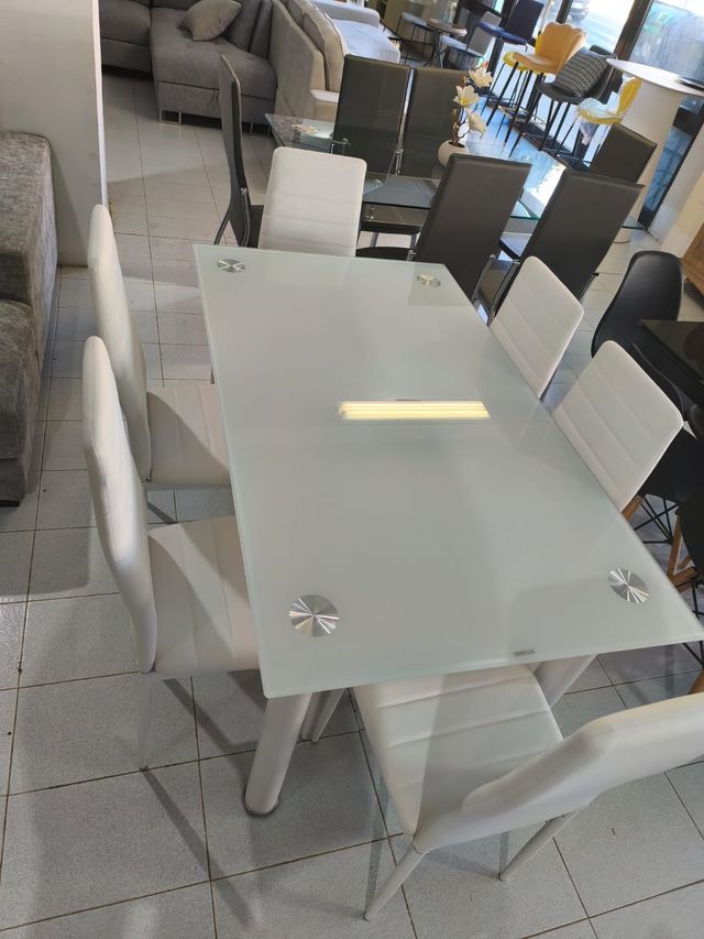 Mesa Comedor Cristal Blanco y Metal