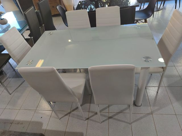 Mesa Comedor Cristal Blanco y Metal