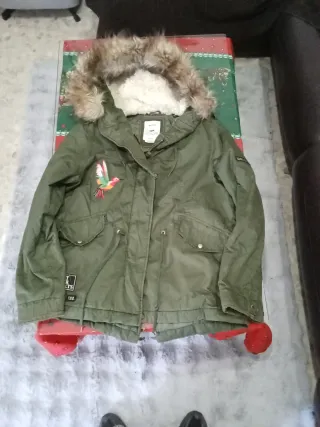 Chaqueta verde con capucha y bordado