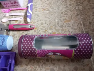 Juego de menaje de cocina morado, lila y rosa