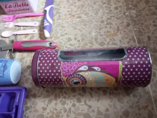 Juego de menaje de cocina morado, lila y rosa