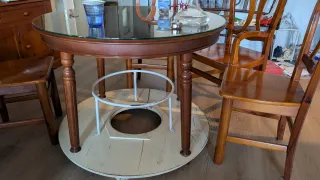 Mesa redonda madera y cristal extensible