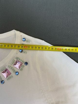 Top Blanco Joya Cuello Pedrería Talla S