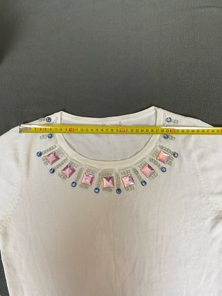 Top Blanco Joya Cuello Pedrería Talla S