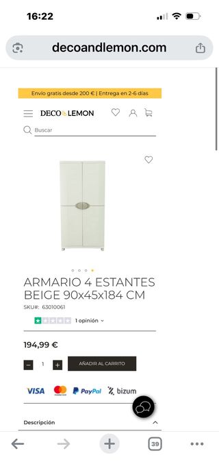 Armario 2 puertas beige como nuevo