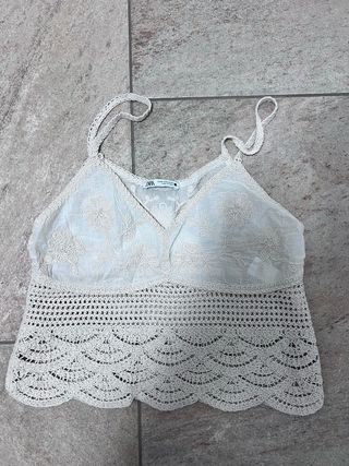 Top Zara Crochet Blanco Talla S