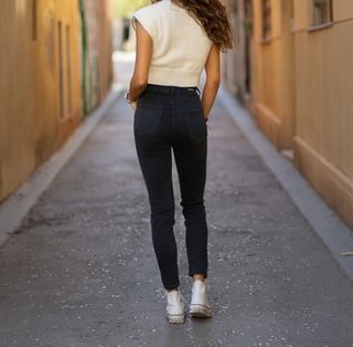 Jeans wideleg high rise negro