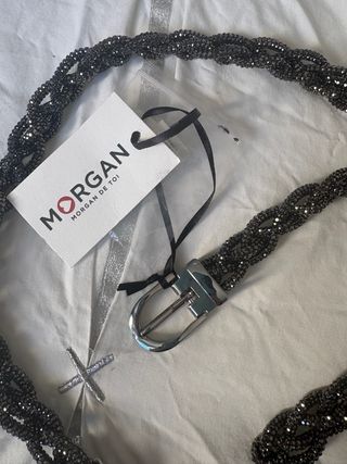Cinturón Morgan Mujer Gris/Plata Trenzado