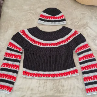 Conjunto Crochet Jersey y Gorro Hecho a Mano