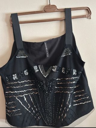 Top fiesta lentejuelas negro y plata