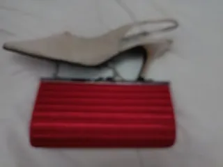 Bolso fiesta y zapato beige/rojo