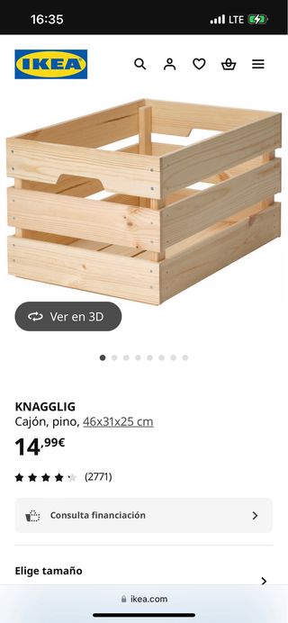 Caja de pino KNAGGLIG IKEA 46x31x25 cm