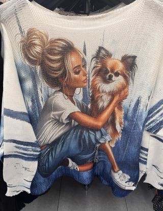 Jersey suéter estampado chica y perro