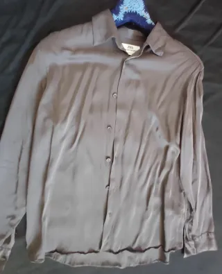 Camisa Zara Satinada Gris Talla S