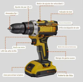 Taladro Atornillador Inalámbrico (2 Baterías)