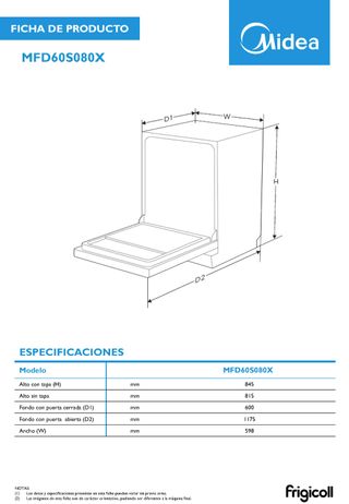 Lavavajillas Midea 60cm Inox Nuevo