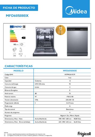 Lavavajillas Midea 60cm Inox Nuevo