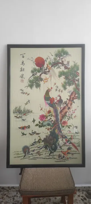 Tapiz bordado chino aves