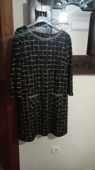 Vestido Sfera Cuadros Negro  Talla L