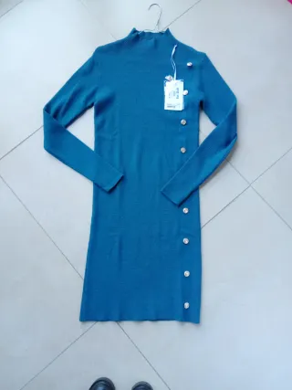 Vestito petrolio tg S con bottoni dorati