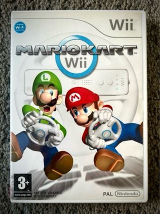 Mario Kart para la consola Wii en su caja+volante