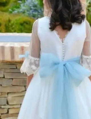 Vestido de Comunión Blanco y Azul