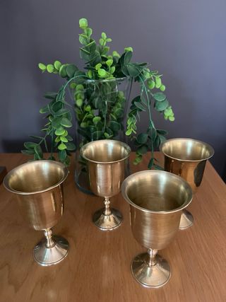 4 Copas Latón Antiguas Hechas a Mano