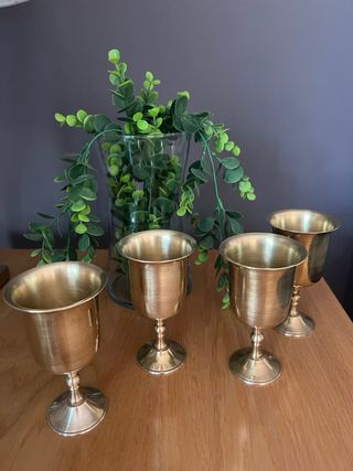 4 Copas Latón Antiguas Hechas a Mano
