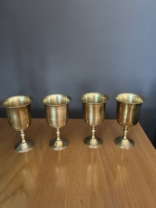 4 Copas Latón Antiguas Hechas a Mano