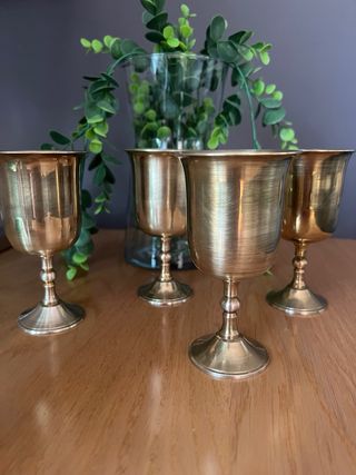 4 Copas Latón Antiguas Hechas a Mano