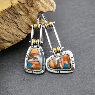 Pendientes étnicos naranja y turquesa